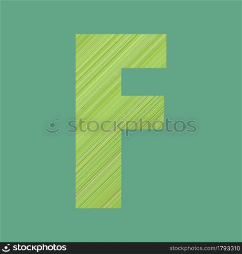 Alphabet letters of shape F in green pattern style on pastel green color background for design in your work.