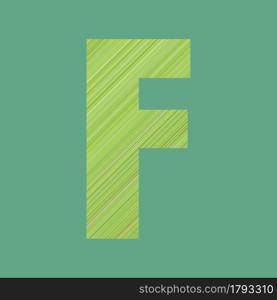 Alphabet letters of shape F in green pattern style on pastel green color background for design in your work.