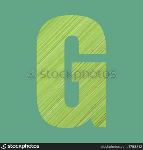 Alphabet letters of shape G in green pattern style on pastel green color background for design in your work.