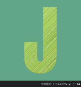 Alphabet letters of shape J in green pattern style on pastel green color background for design in your work.