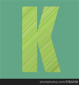 Alphabet letters of shape K in green pattern style on pastel green color background for design in your work.