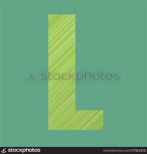 Alphabet letters of shape L in green pattern style on pastel green color background for design in your work.