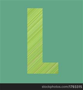 Alphabet letters of shape L in green pattern style on pastel green color background for design in your work.