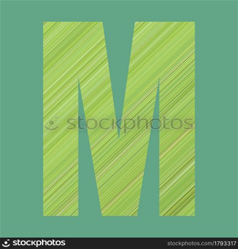 Alphabet letters of shape M in green pattern style on pastel green color background for design in your work.