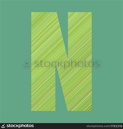 Alphabet letters of shape N in green pattern style on pastel green color background for design in your work.