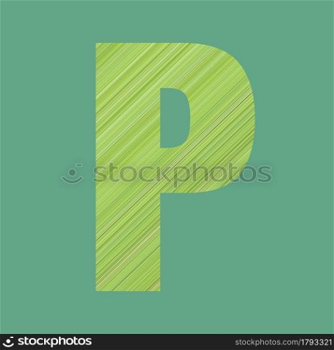 Alphabet letters of shape P in green pattern style on pastel green color background for design in your work.