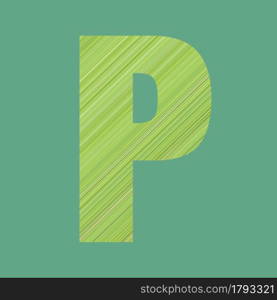 Alphabet letters of shape P in green pattern style on pastel green color background for design in your work.