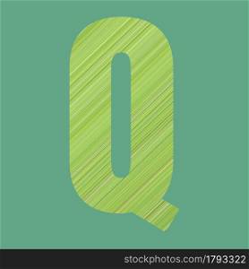 Alphabet letters of shape Q in green pattern style on pastel green color background for design in your work.