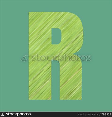 Alphabet letters of shape R in green pattern style on pastel green color background for design in your work.