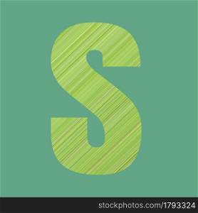 Alphabet letters of shape S in green pattern style on pastel green color background for design in your work.