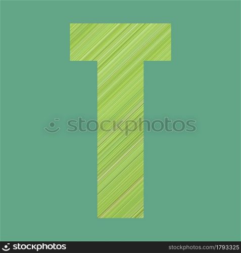 Alphabet letters of shape T in green pattern style on pastel green color background for design in your work.