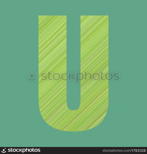 Alphabet letters of shape U in green pattern style on pastel green color background for design in your work.