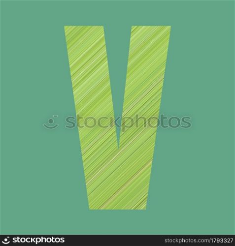 Alphabet letters of shape V in green pattern style on pastel green color background for design in your work.