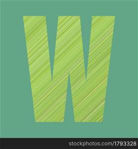 Alphabet letters of shape W in green pattern style on pastel green color background for design in your work.