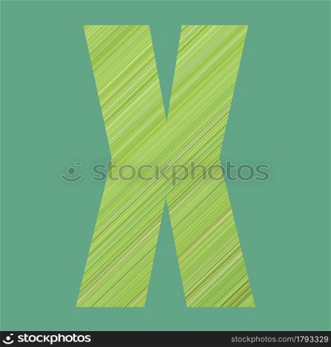 Alphabet letters of shape X in green pattern style on pastel green color background for design in your work.