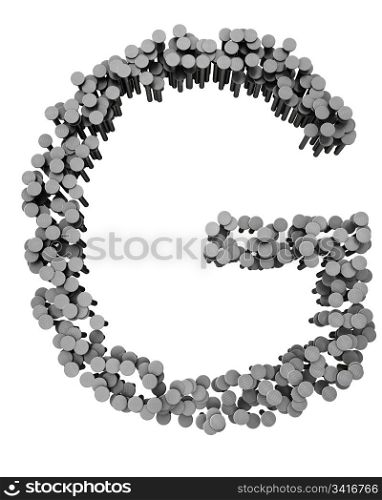 Alphabet made from hammered nails isolated on white background