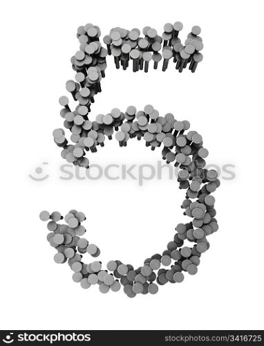 Alphabet made from hammered nails isolated on white background, number 5