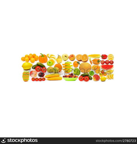 Alphabet made of many fruits and vegetables