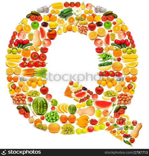 Alphabet made of many fruits and vegetables