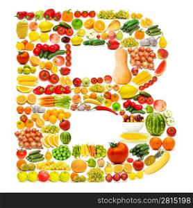 Alphabet made of many fruits and vegetables