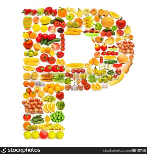 Alphabet made of many fruits and vegetables
