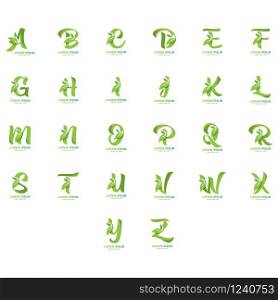 Alphabet with leaf logo concept template design