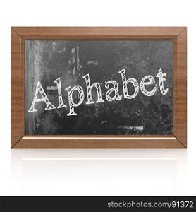 Alphabet written on blackboard, 3D rendering. Blank blackboard