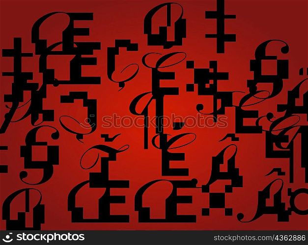 Alphabets and signs on a red background