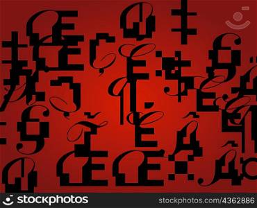 Alphabets and signs on a red background