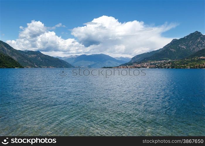 Alpine Lake Como summer misty view (Italy)