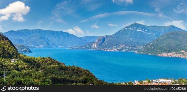 Alpine Lake Como summer view from mountain top (Italy). Panorama. 