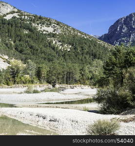 Alpine landscape of Alpes-de-Haute-Provence department in southeastern France.