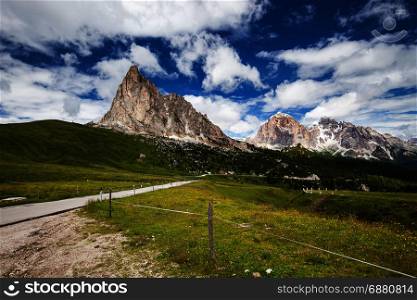 Alpine mountain summer landscape. Passo Giau, Dolomites Alps, Italy