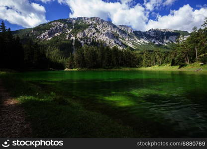 Alpine mountaine green lake. Gruner see, Austria