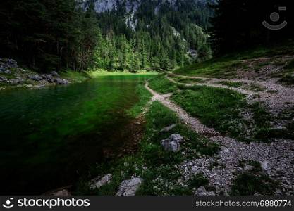 Alpine mountaine green lake. Gruner see, Austria