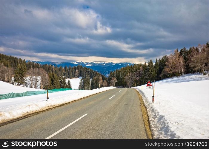 Alpine road near Klippitztorl peak in Alps, Carinthia, Austria