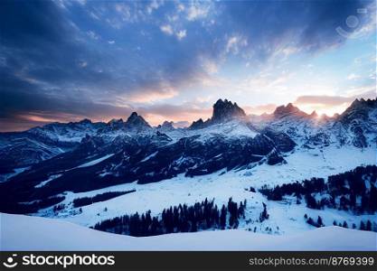 Alpine snow scene with great view 3d illustrated