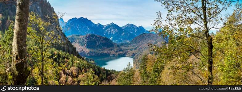 Alps and lakes in a summer day in Germany. Taken from the hill next to Neuschwanstein castle