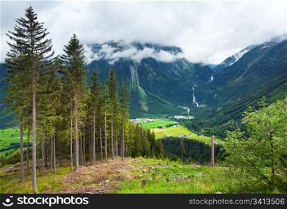 Alps beautiful mountain waterfall Krimml (Austria, Tirol) summer view