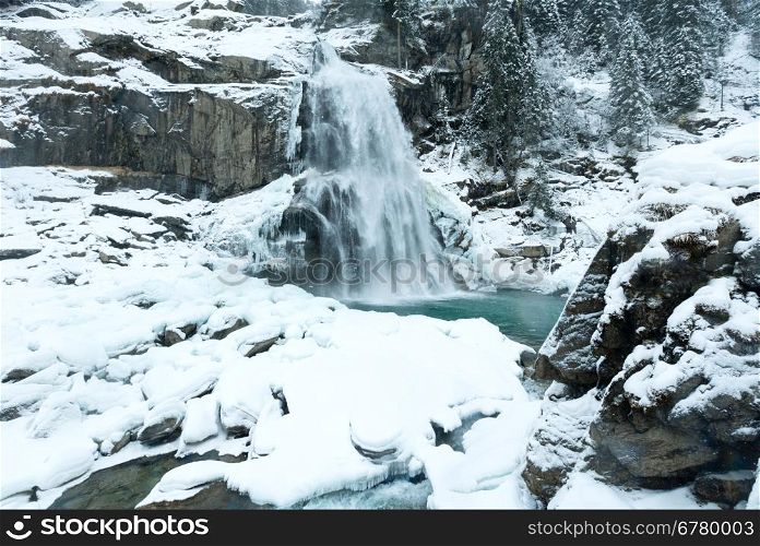 Alps beautiful mountain waterfall Krimml (Austria, Tirol) winter view