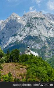 Alps mountain castle summer view (Austria, Hohenwerfen Castle, was built between 1075 and 1078)