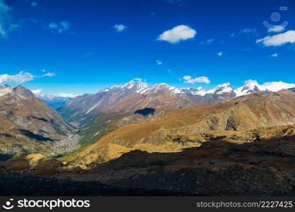 Alps mountain landscape next to Zermatt  in a beautiful day in Switzerland