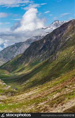 Alps mountain Passo del San Gottardo or St. Gotthard Pass summer landscape (Switzerland).