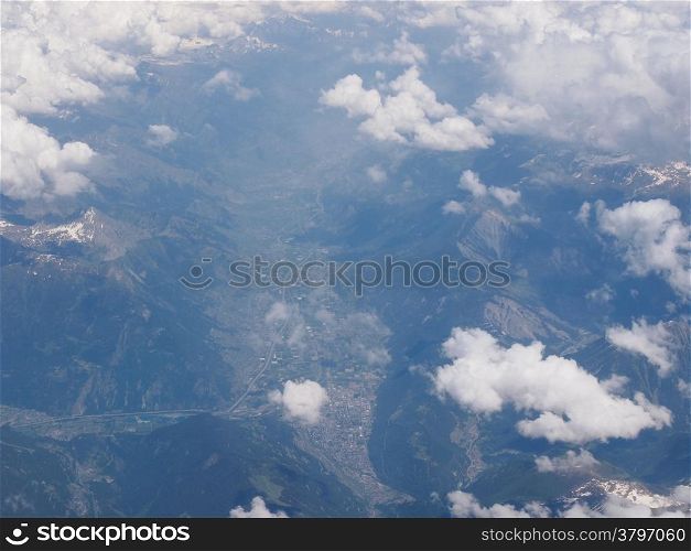 Alps valley. Aerial view of a valley in Alps mountains