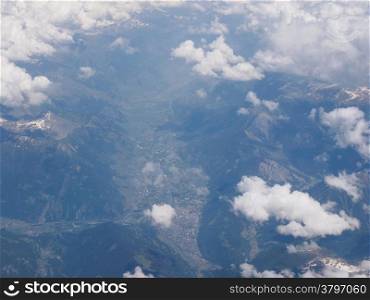 Alps valley. Aerial view of a valley in Alps mountains