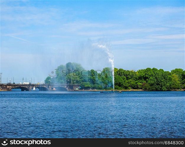 Alsterfontaene (Alster Fountain) at Binnenalster (Inner Alster lake) in Hamburg hdr. Alster Fountain at Binnenalster (meaning Inner Alster lake) in Hamburg, Germany, hdr