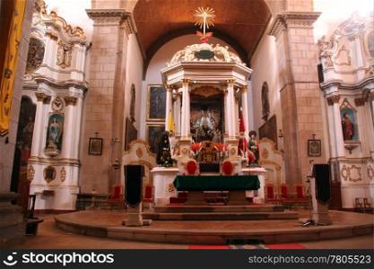 Altar inside catholic church in Potosi, Bolivia