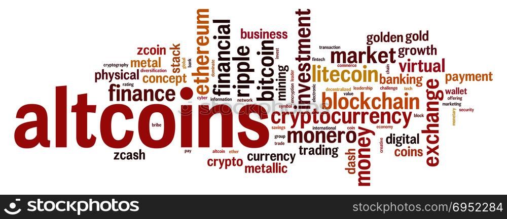 Altcoins word cloud concept on white background, 3d rendering.