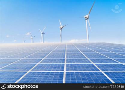 alternative energy concept - solar plant and wind mill farm,. alternative energy concept
