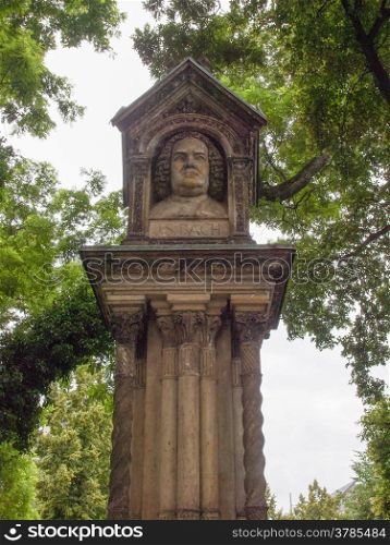 Altes Bach Denkmal. The Altes Bach Denkmal meaning Bach old monument close to the St Thomas Church is the world oldest monument to Johann Sebastian Bach donated by Felix Mendelssohn Bartholdy in 1843 in Leipzig Germany